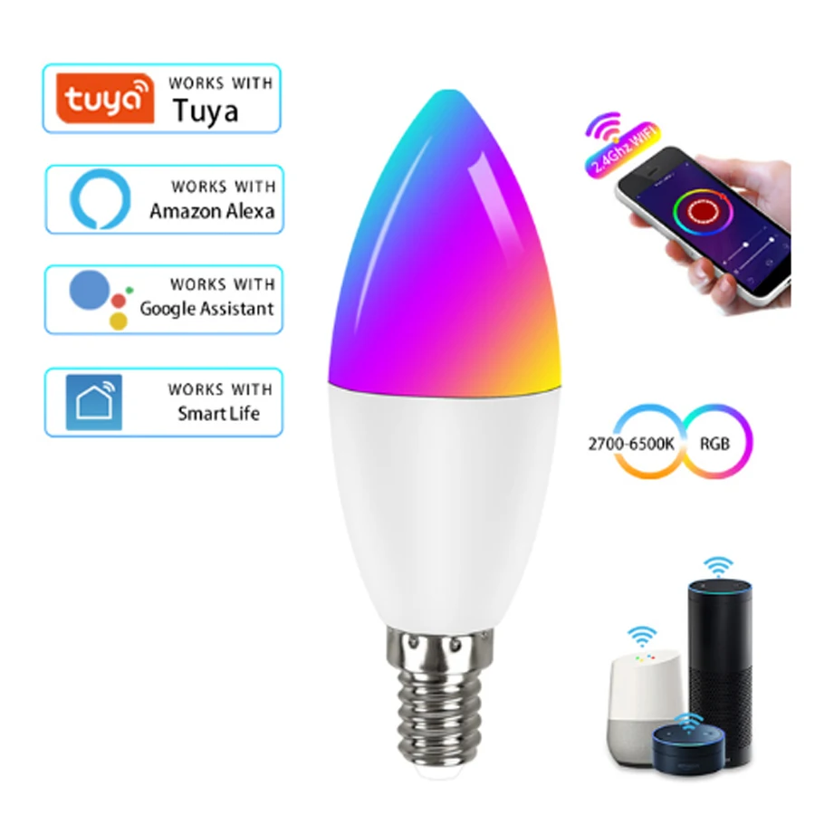 

Умная LED лампочка E14 Tuya 5/7/9 Вт 220В