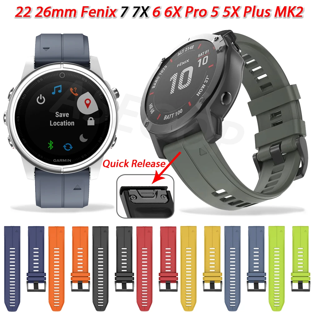 

Ремешок силиконовый для Garmin Fenix 6X 6 Pro 5X 5 Plus 7X 7 3HR, спортивный умный быстросъемный браслет EasyFit, 26 22 мм