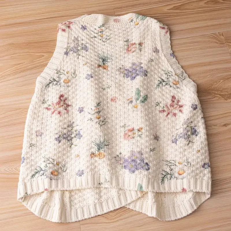 Sen женский маленький вязаный свитер со свежим цветочным принтом в стиле ретро