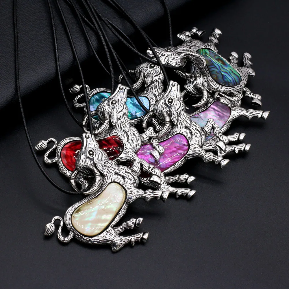 

Natural Shell Abalone Alloy Animal Cow Pendant Necklace For Jewelry MakingDIY Necklace Accessories Charm Gift Party r50x56mm