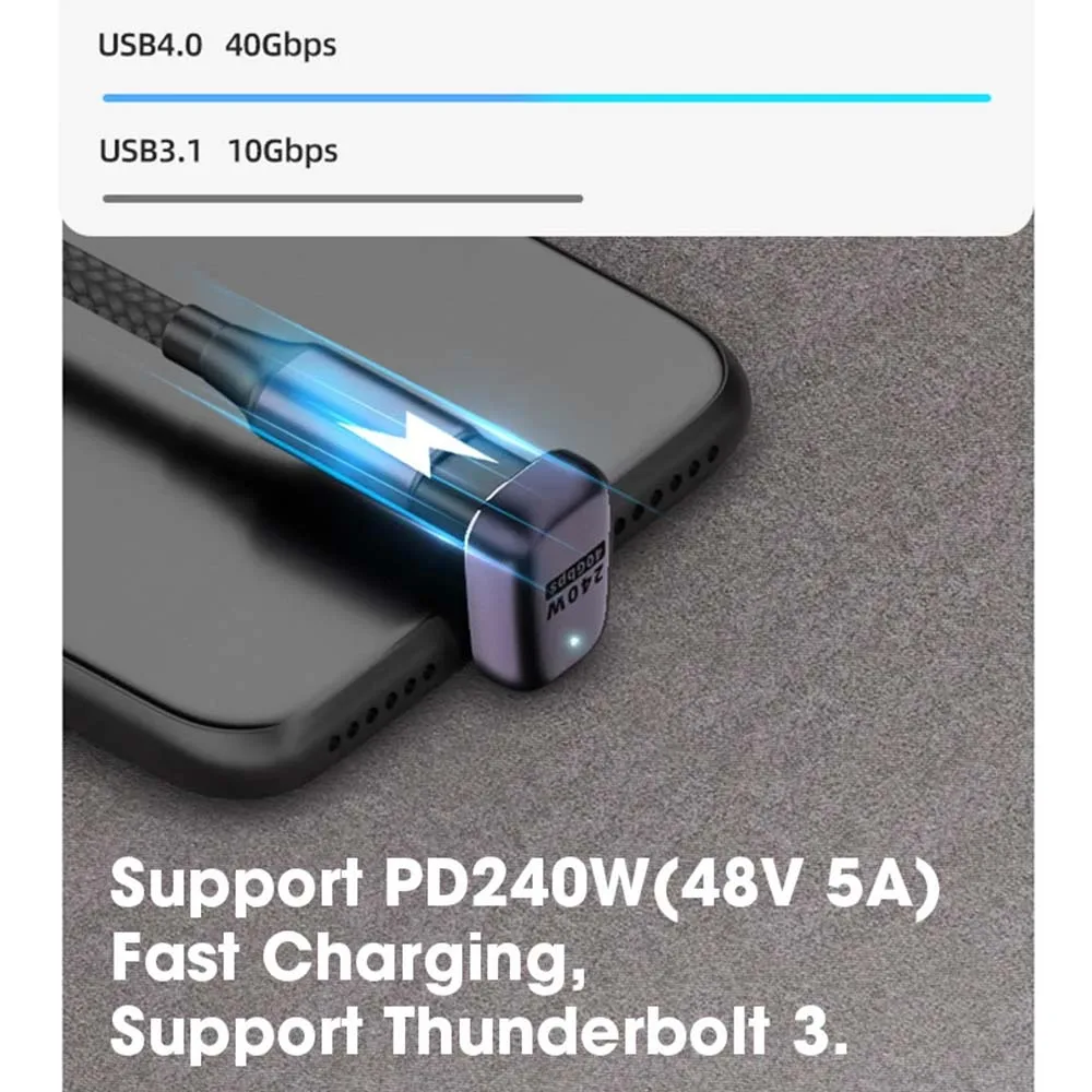 Удлинитель USB C изгиб 40 Гбит/с 240 Вт удлинитель кабеля типа папа-мама Thunderbolt QC и