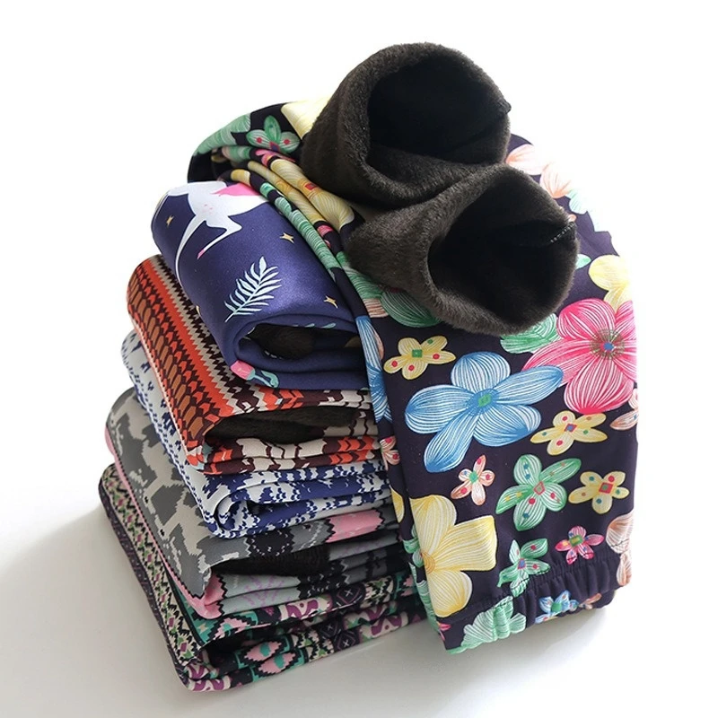 Брюки для девочек Осень-зима леггинсы маленьких плотные теплые леопардовые