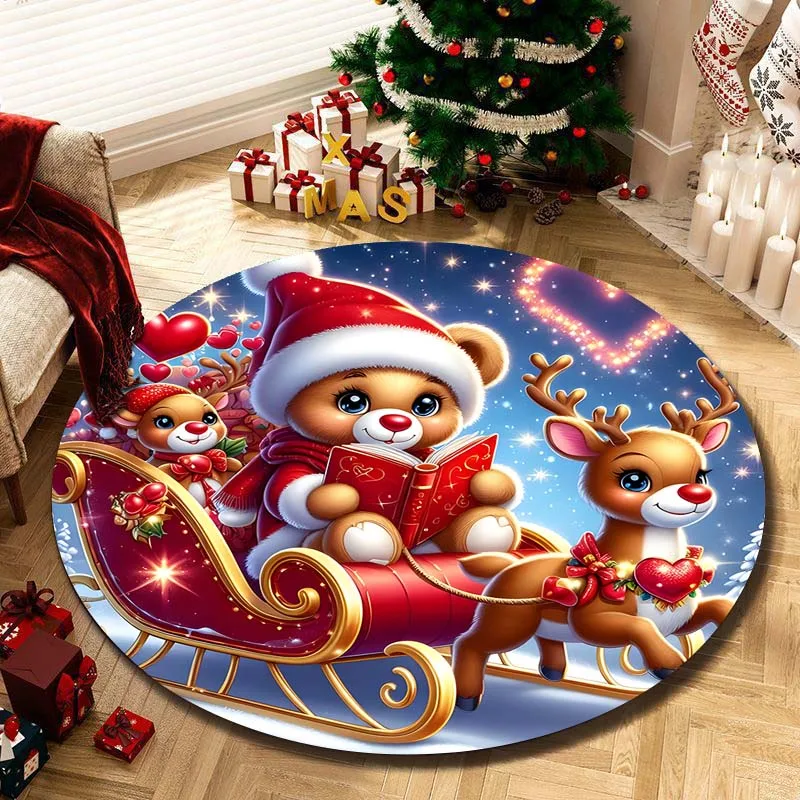 Круглый ковер с рождественским принтом в виде медведя коврики для гостиной