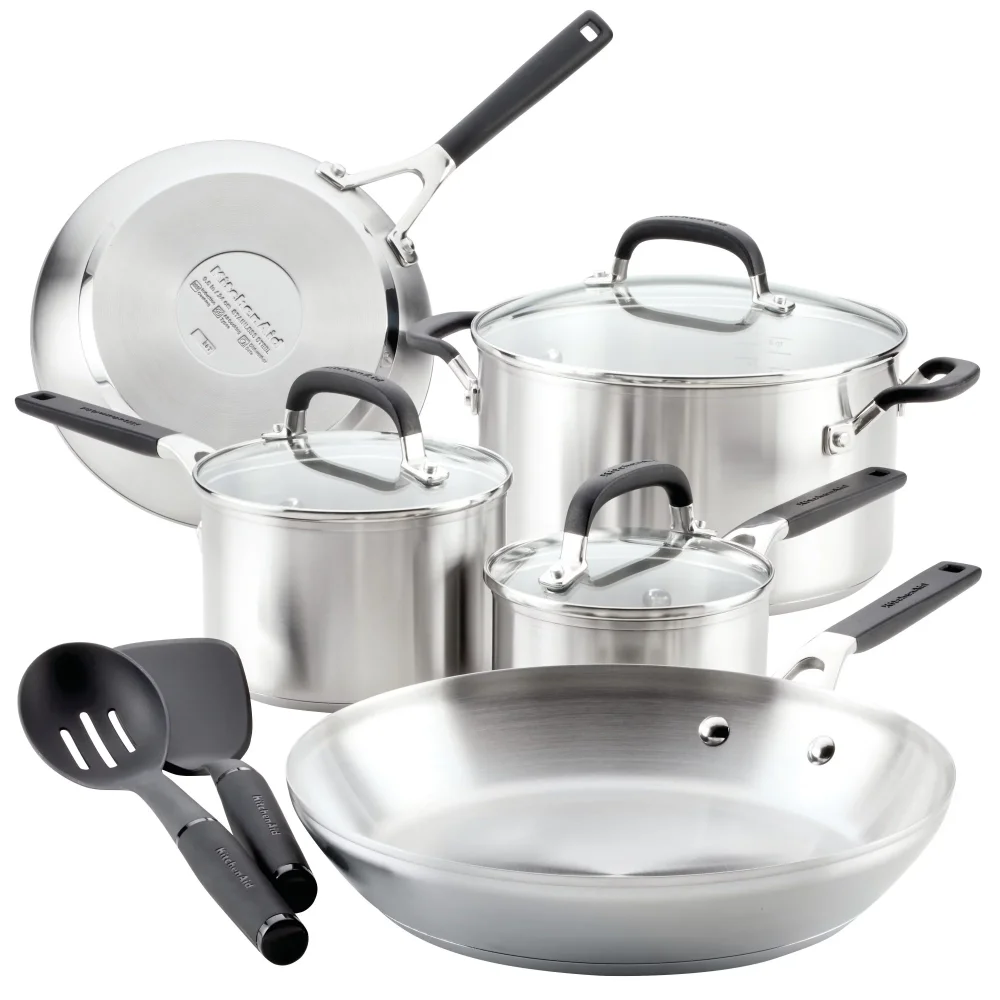 

Stainless Steel Cookware Set, 10-Piece, Brushed Cooking Pots and Pans Kitchen