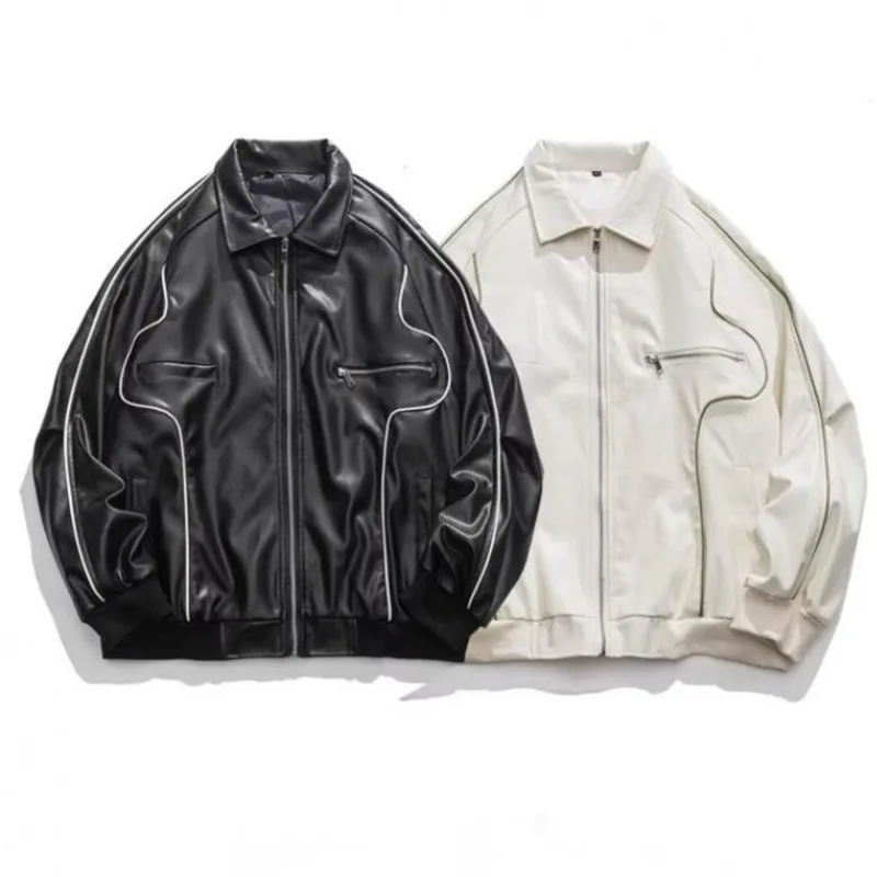 

Осенняя куртка Y2k из искусственной кожи, женская модная винтажная уличная одежда на молнии, мотоциклетная Корейская верхняя одежда, пальто оверсайз для пар, Униформа, Топ