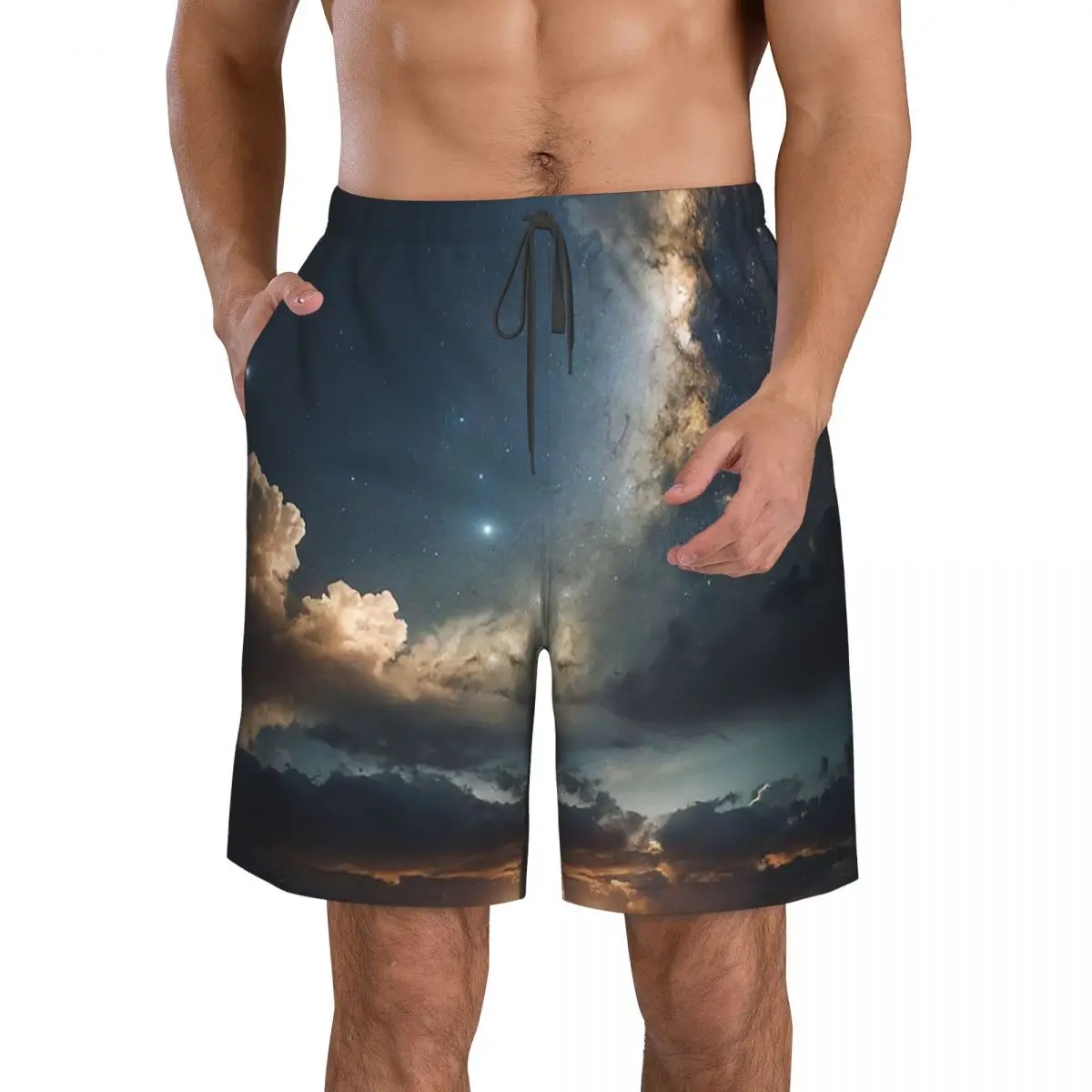 Фото Пляжные шорты Starlit Sky Milky Way Starry Trunks, повседневные быстросохнущие летние мужские шорты для плавания №2