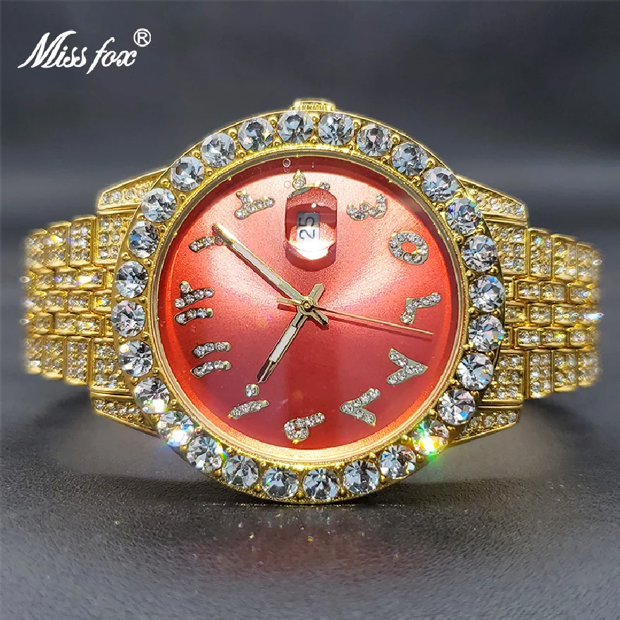

Роскошные женские часы с муассанитом, роскошные модные разноцветные часы, украшения в стиле хип-хоп, подарок для женщин, блестящие элегантные часы с красным циферблатом