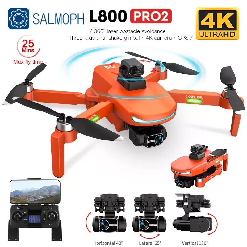 

Профессиональный Дрон L800 PRO 2, камера 4K HD, GPS, Wi-Fi, 3-осевой стабилизатор Anti-shake, бесщеточный двигатель, для обхода препятствий, VS L900