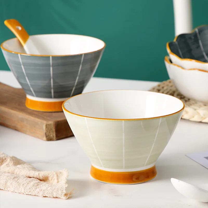 

5 Inch Bamboo Hat Bowl Simple Nordic Style Underglaze Ceramic Tableware Restaurant Salad Rice Bowl