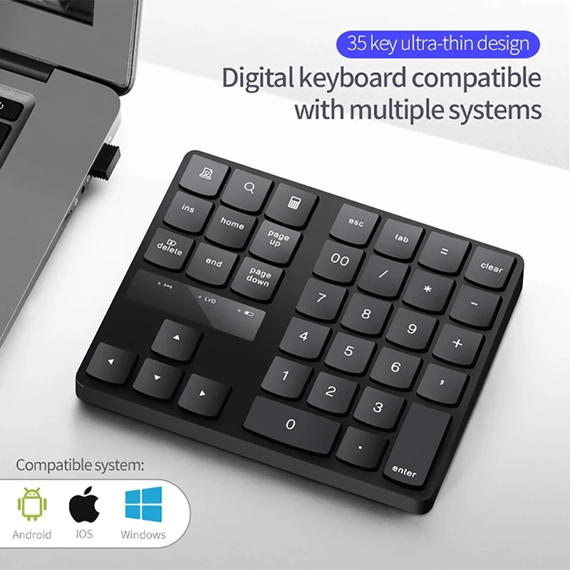 Фото Беспроводная цифровая клавиатура 2,4G MC533 Numpad, перезаряжаемая 35-клавишная цифровая цифровая клавиатура с USB-приемником для IOS Android Windows №1