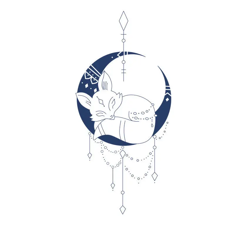 

2022 New Cute Moon Fox Art Waterproof Juice Tattoo Sticker for Woman Man Anime Arm Thigh Body Temporary Tattoo Fake Tattoo