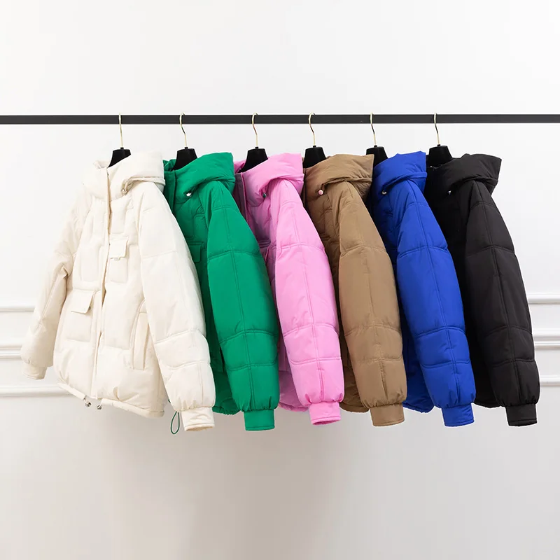 Chaqueta corta gruesa con capucha para mujer, abrigos acolchados de algodón, Parkas holgadas coreanas, ropa de gran tamaño para invierno, 2022