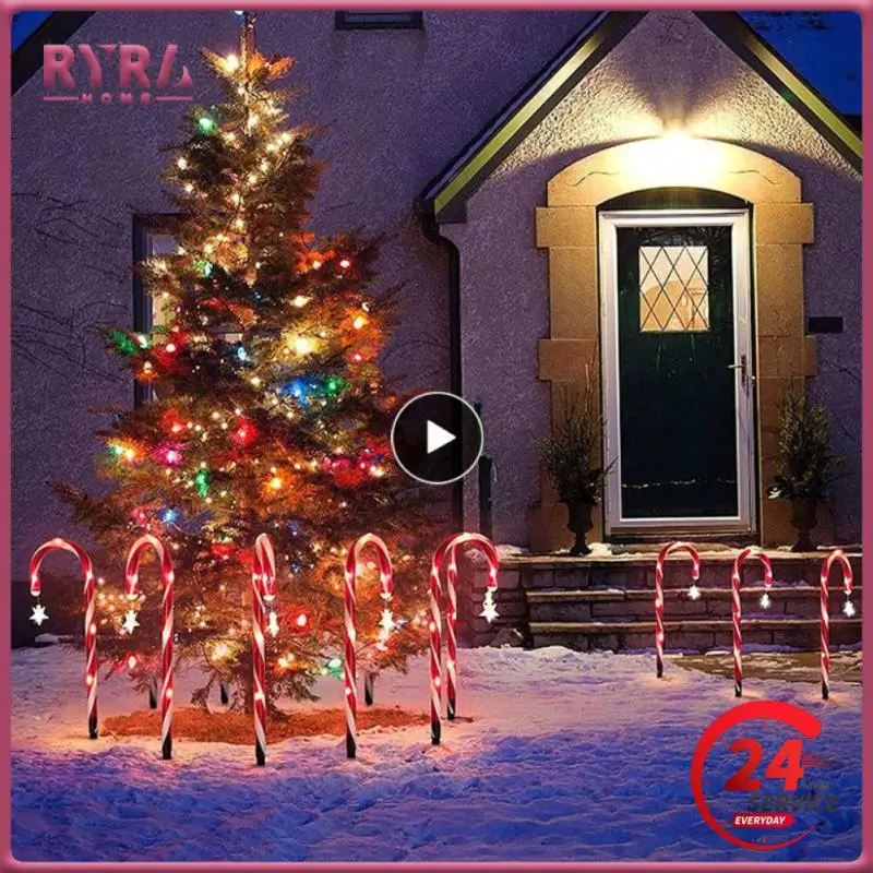 

LED Solar Light String Christmas Candy Cane Lights Outdoor Decoration Warm Garden Ground Plug Crutch Lamp New Year Xmas