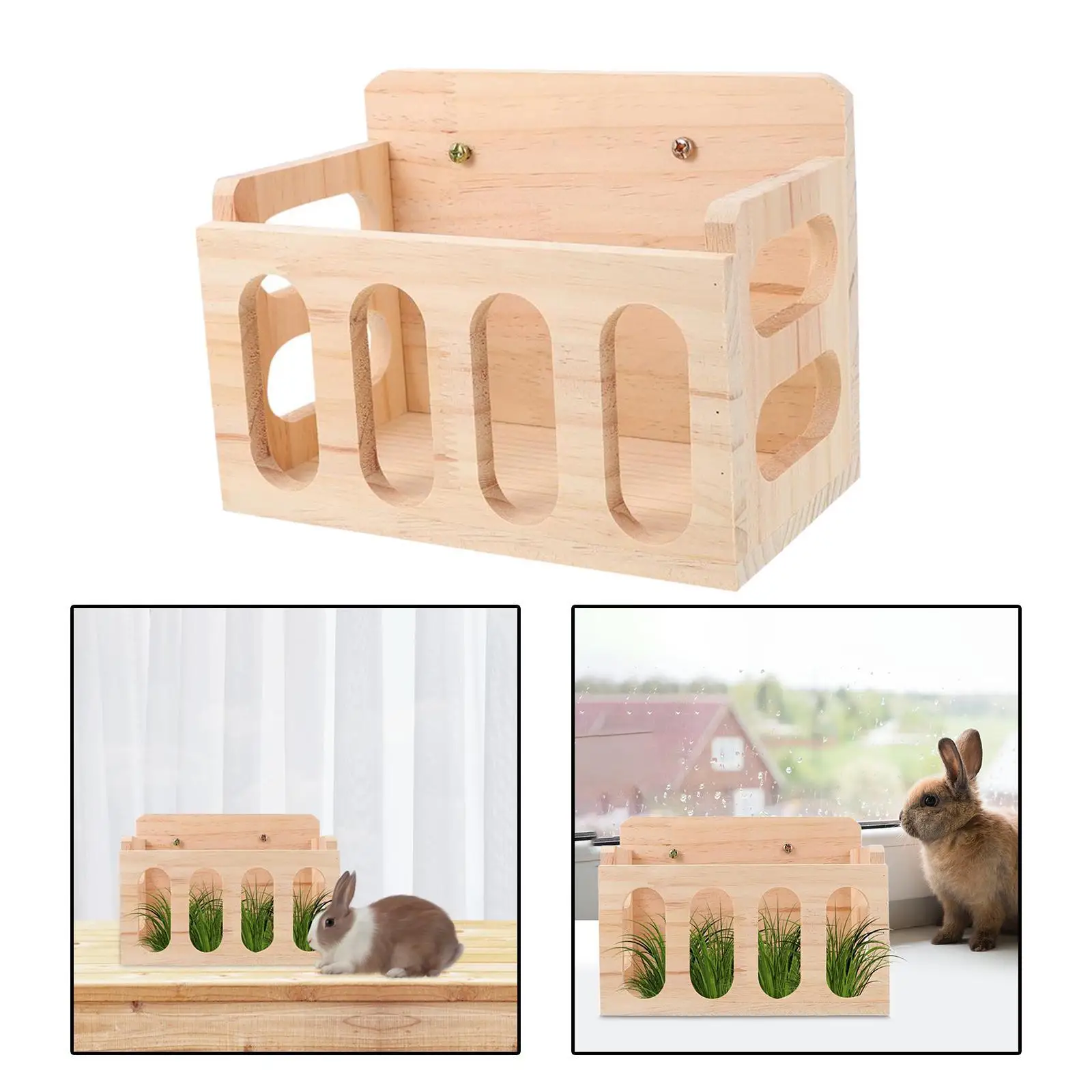 

Wood Rabbit Hay Feeder Pet Food Dispenser Feeding Manger for Chinchilla Pigs