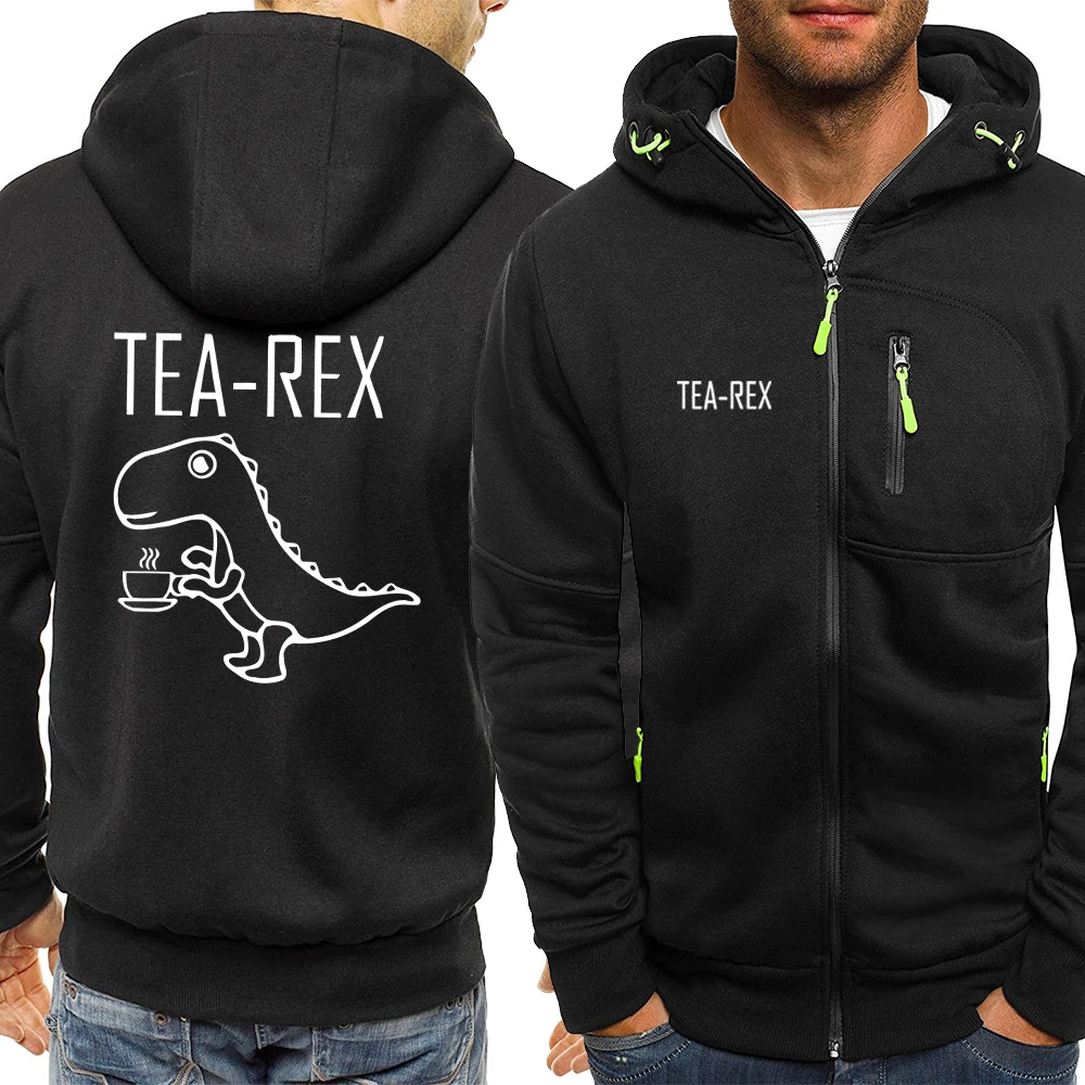 

Tea Rex The Dinosaur Drinking Coffee Hoodies Men Fleece Loose Hoodie Autumn Winter Warm Sweatshirt Quality Zip Up Hoodie Man