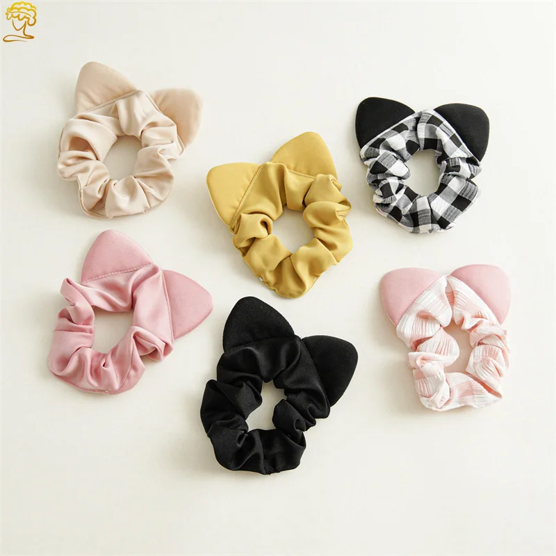 

Женская резинка для волос с кошачьими ушками, эластичная лента для волос с крупными кишечниками, аксессуар для волос в клетку, 2022