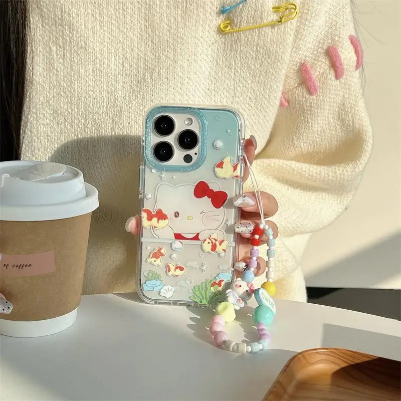 Чехол Hello Kitty для iPhone 16 Pro Max Kawaii Sanrio модная цепочка телефона с милой девушкой