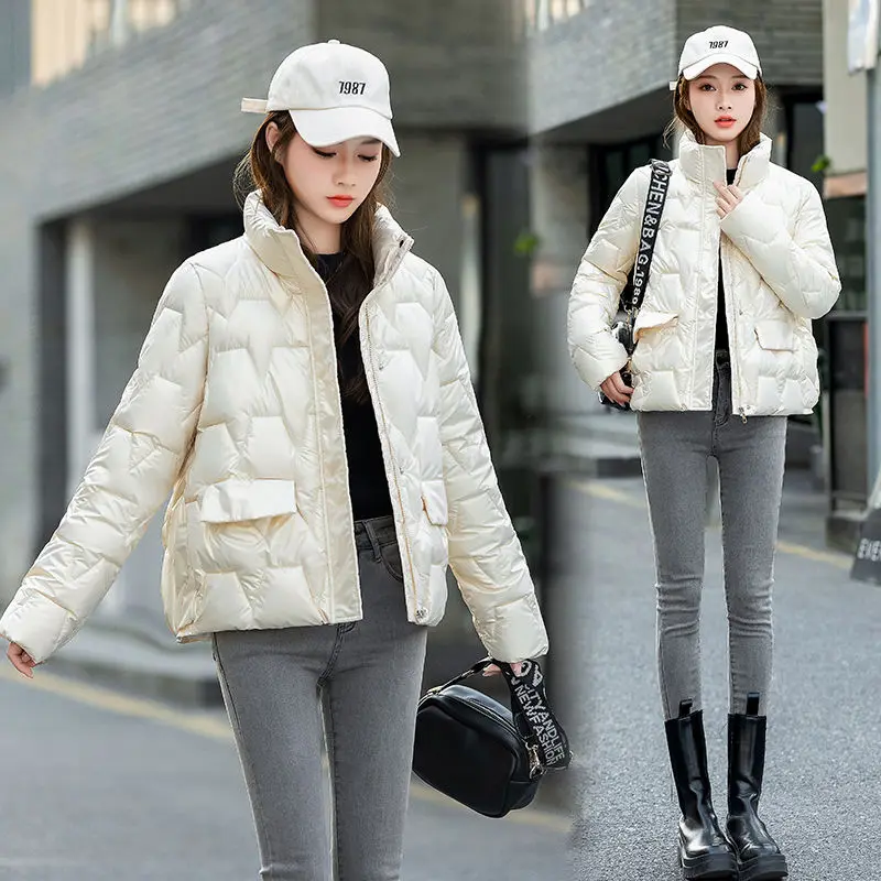 2023 New Women Jacket Winter Glossy Parka Coat Loose Basic Zipper Cotton Padded Female Parkas Thickening Jackets Outwear A05