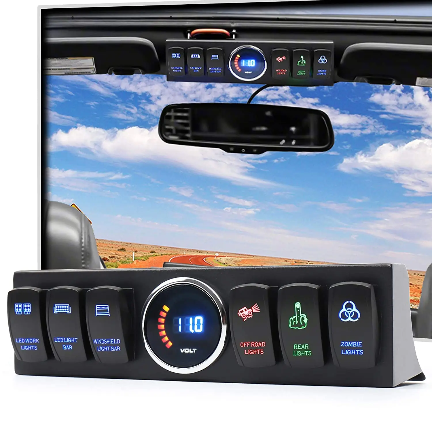 

6 Rocker Toggle Switch Panel Control System with Digital Voltmeter for 2009-2018 Jp JK JKU