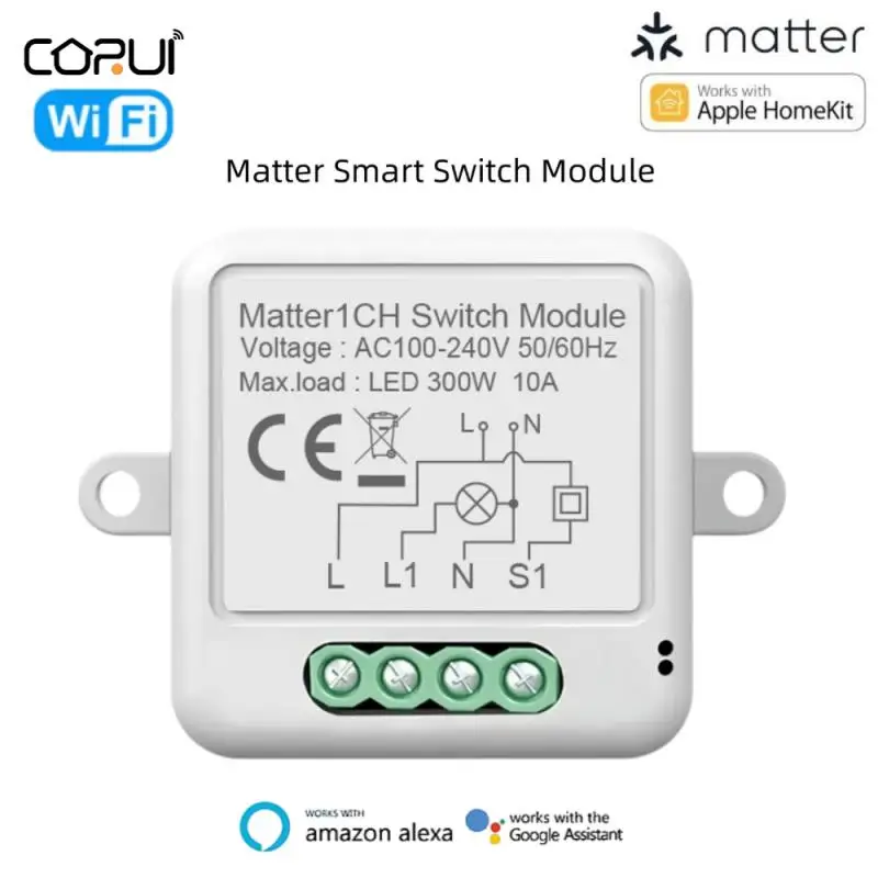 

CORUI Matter Protocol WIFI Smart Switch Module HomeKit APP Wireless Remote Relay Breaker DIY Module Work With Siri Alexa Google