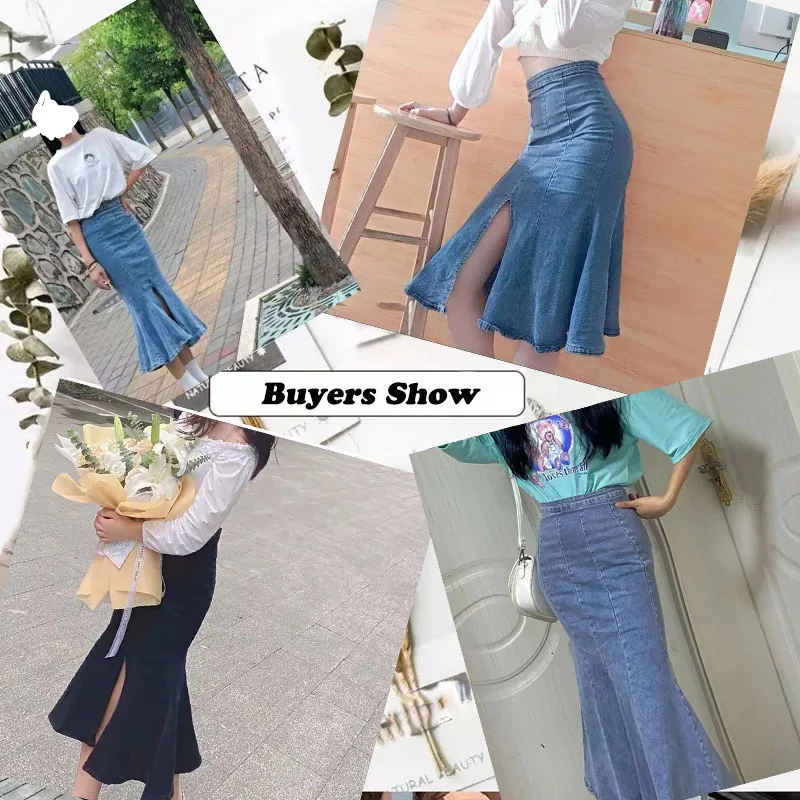 Женская джинсовая юбка-годе Lucyever длинная облегающая юбка с разрезом оборками и