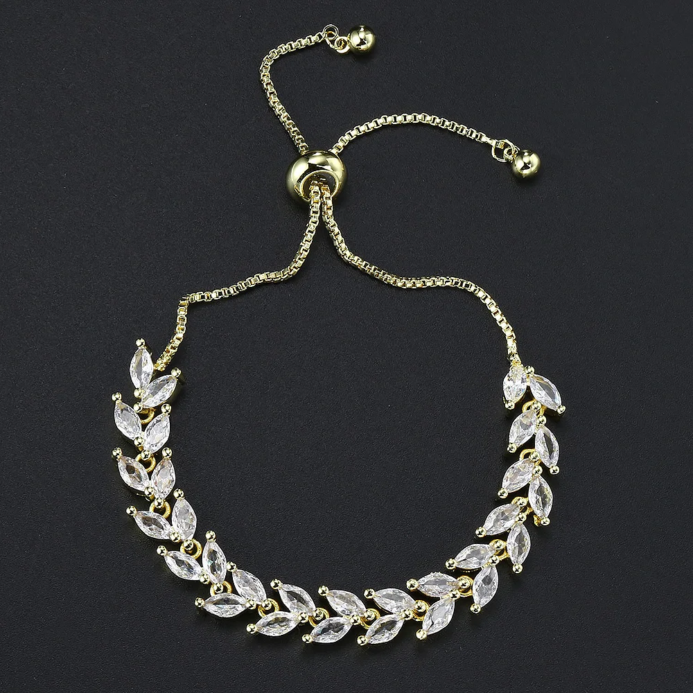 Роскошный регулируемый браслет с листьями и кубическим цирконием для женщин