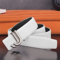white fashion belt mens casual simple letter smooth buckle youth luxury brand trend student personality all match pants belt