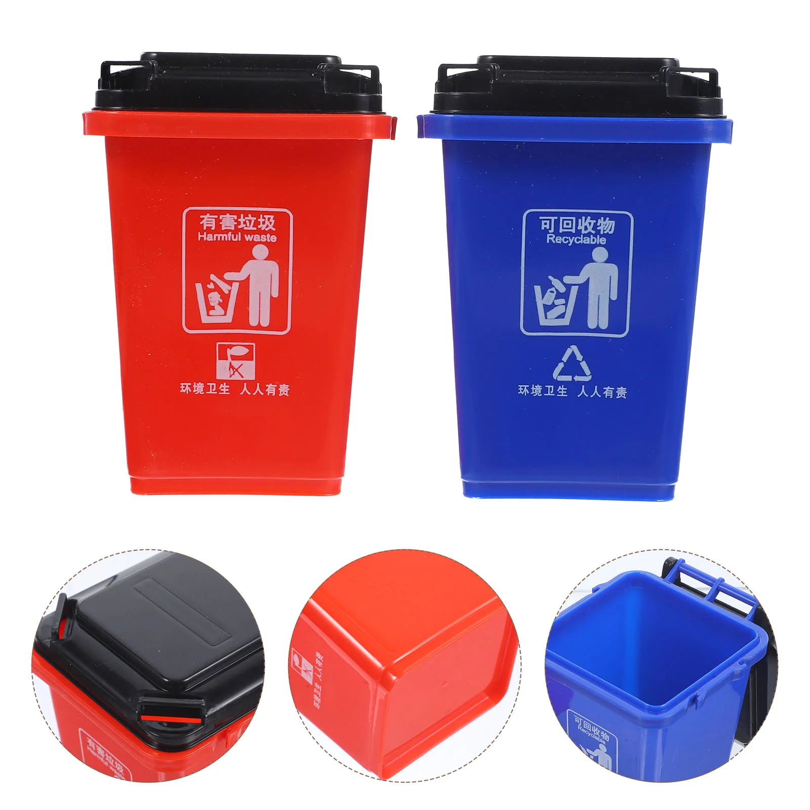 

2pcs Wastebasket Trash Can Dispenser with Lid Countertop Trash Bin for Kitchen Office Countertop ( Red+ Blue )