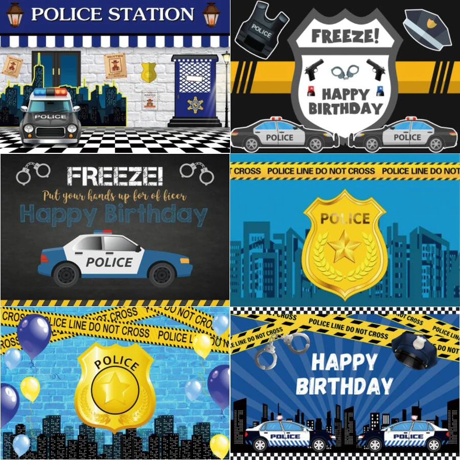 

Police Photo Photography Backdrop Children Birthday Party Cartoon Photo Backgrounds Freeze Logo Baby Portrait Banner Poster