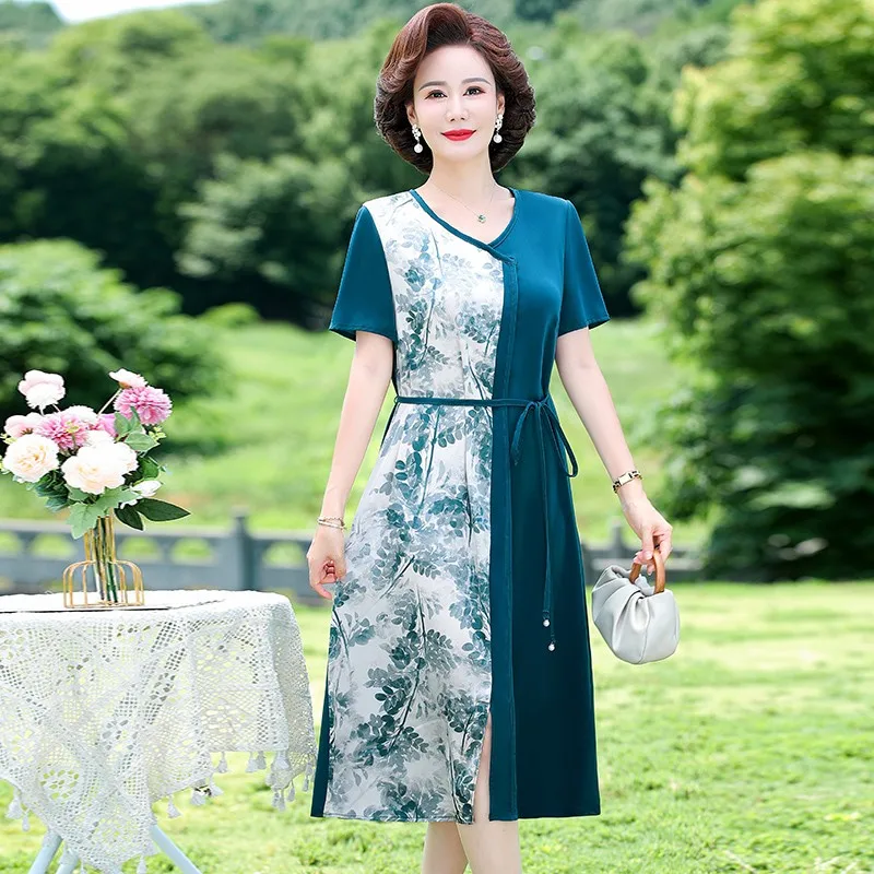 

Dress Female Temperament Slim 2023 Summer New patchwork Long Dress Elegant Ladiea silk-Up Dress