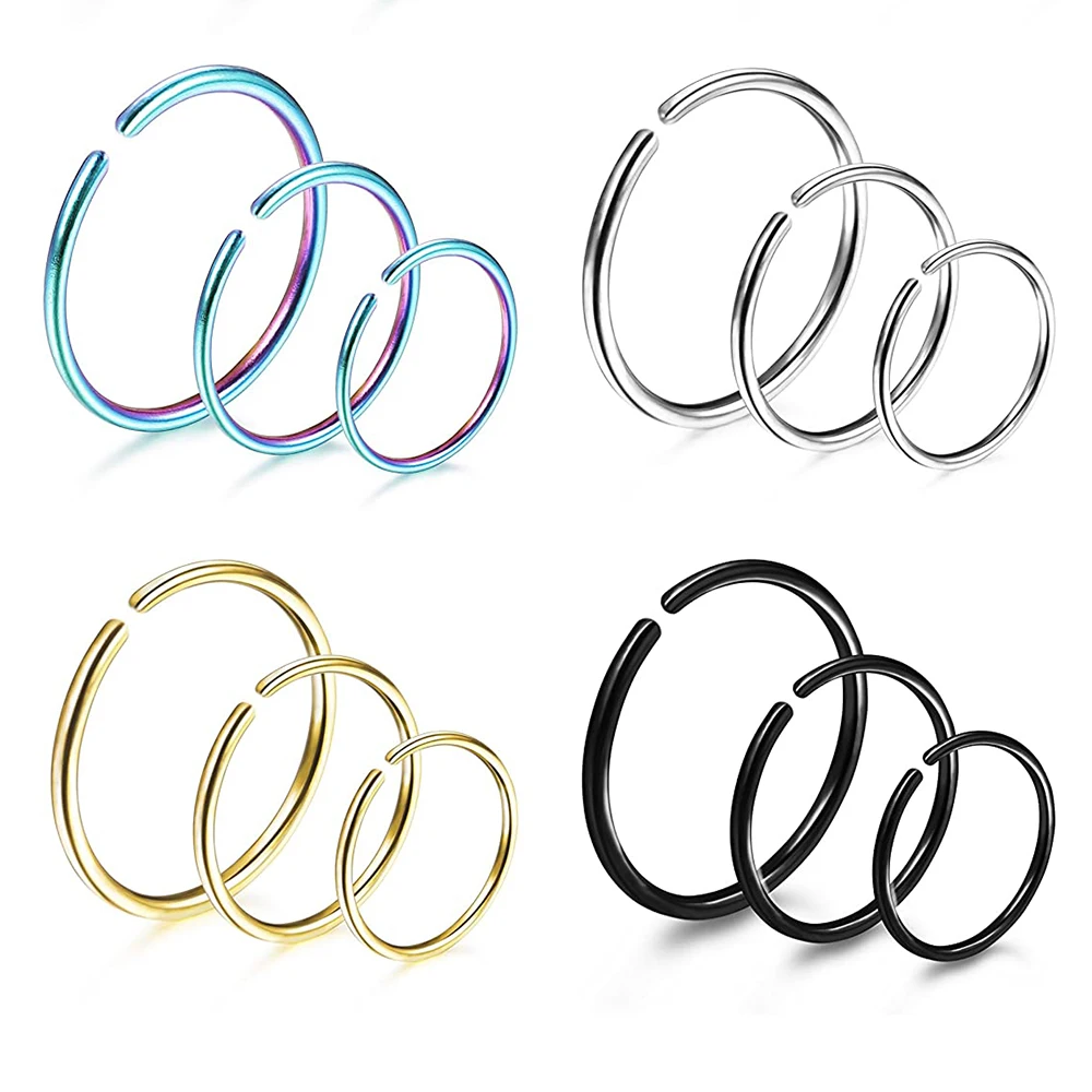 

3PCs 316L Stainless Steel Nose Ring Hoops for Women Tragus Cartilage Daith Hoop Septum Piercing Lip Rings Body Piercing Jewelry