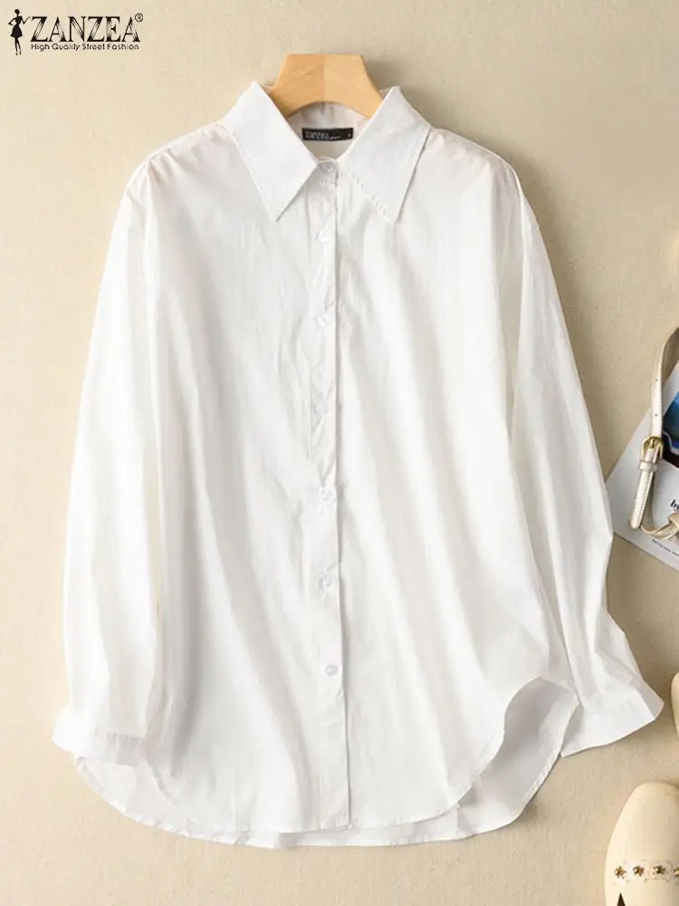 

Блузка ZANZEA Женская однотонная с длинным рукавом, модная рубашка с лацканами и пуговицами и манжетами, элегантный деловой Топ, осень