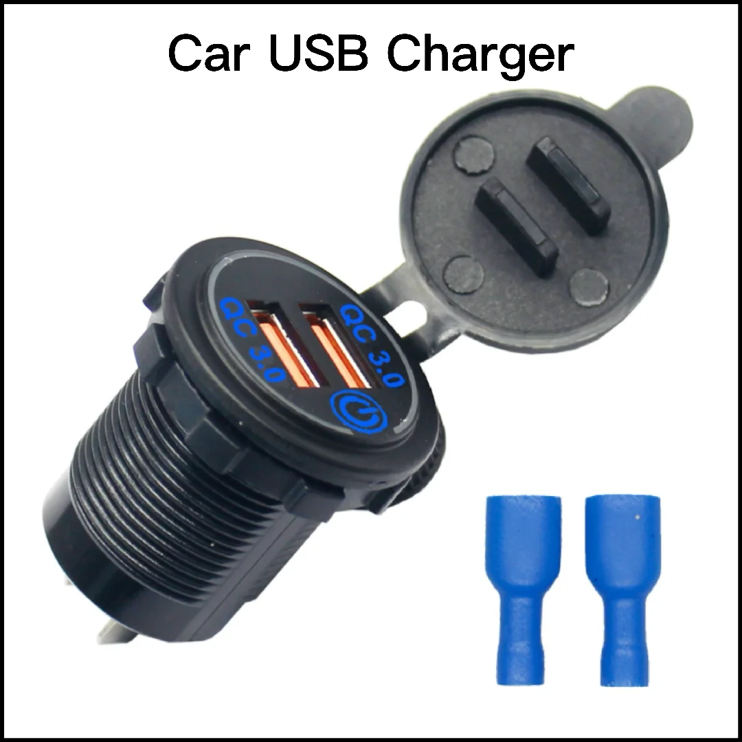 

Waterproof QC 3.0 Dual Port Socket Mobile Phone USB Car Charger