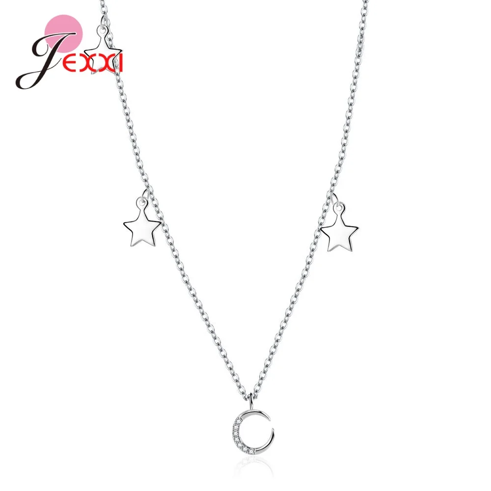 

Женское Ожерелье Стразы из серебра 925 пробы с Луной и звездами