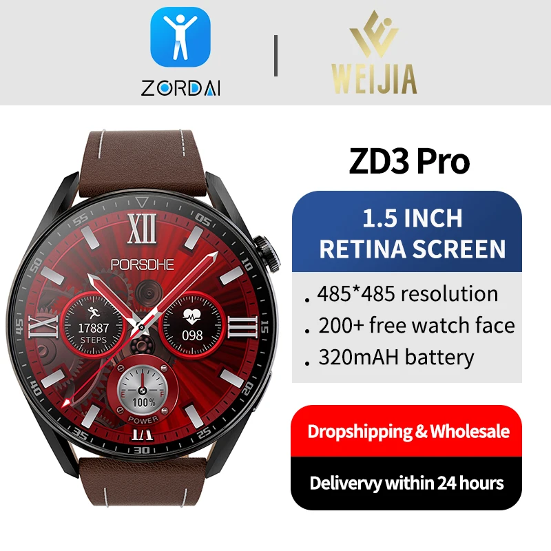 

2023 New Zordai ZD3 PRO SmartWatch Men 1.5" IPS Round Screen GPS NFC ECG AI Voice Assistant BT Call IP68 Waterproof Smart Watch