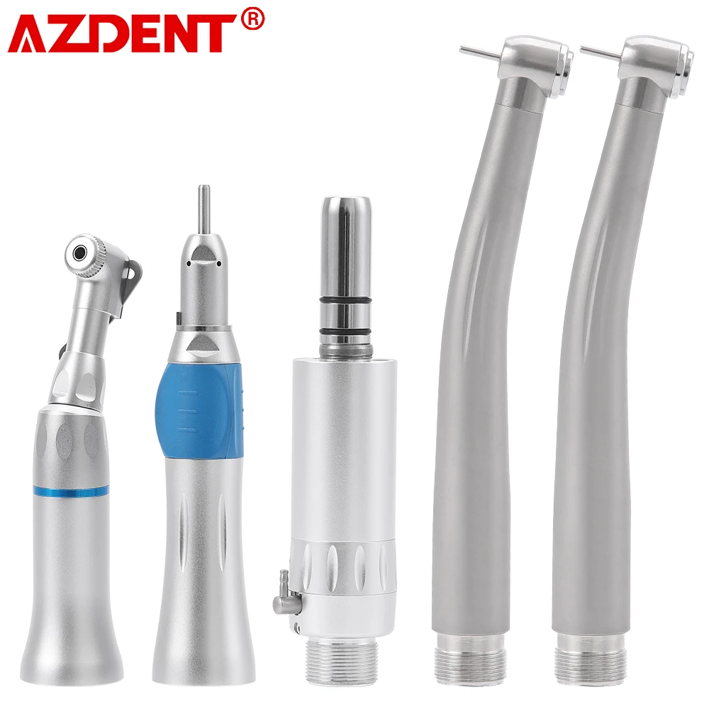 AZDENT 2023 Dental High & Low Speed Handpiece Kit 1:1 Ratio Dental Push Button E-type Air Motor 2/4 Holes Dentistry Equipments