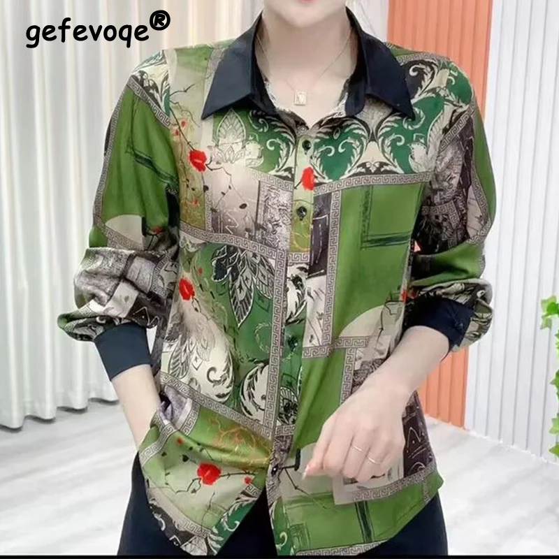 

Spring Summer Oversized Polo-neck Floral Printed Shirt Ladies Elegant Fashion Buttons Cardigan Top Women Casual All-match Blouse
