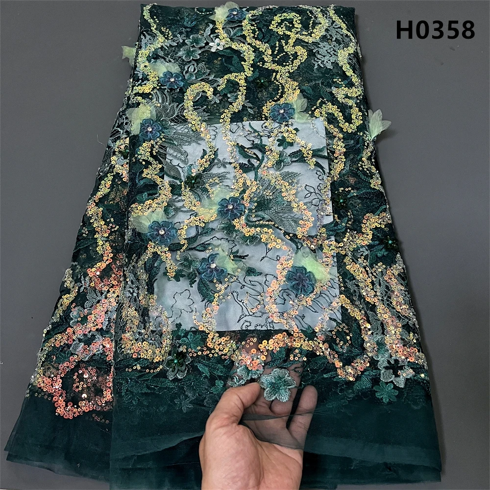 Африканская ручная вышивка тюль 5 ярдов Кружевная Сетка блестки ткань из Дубая с