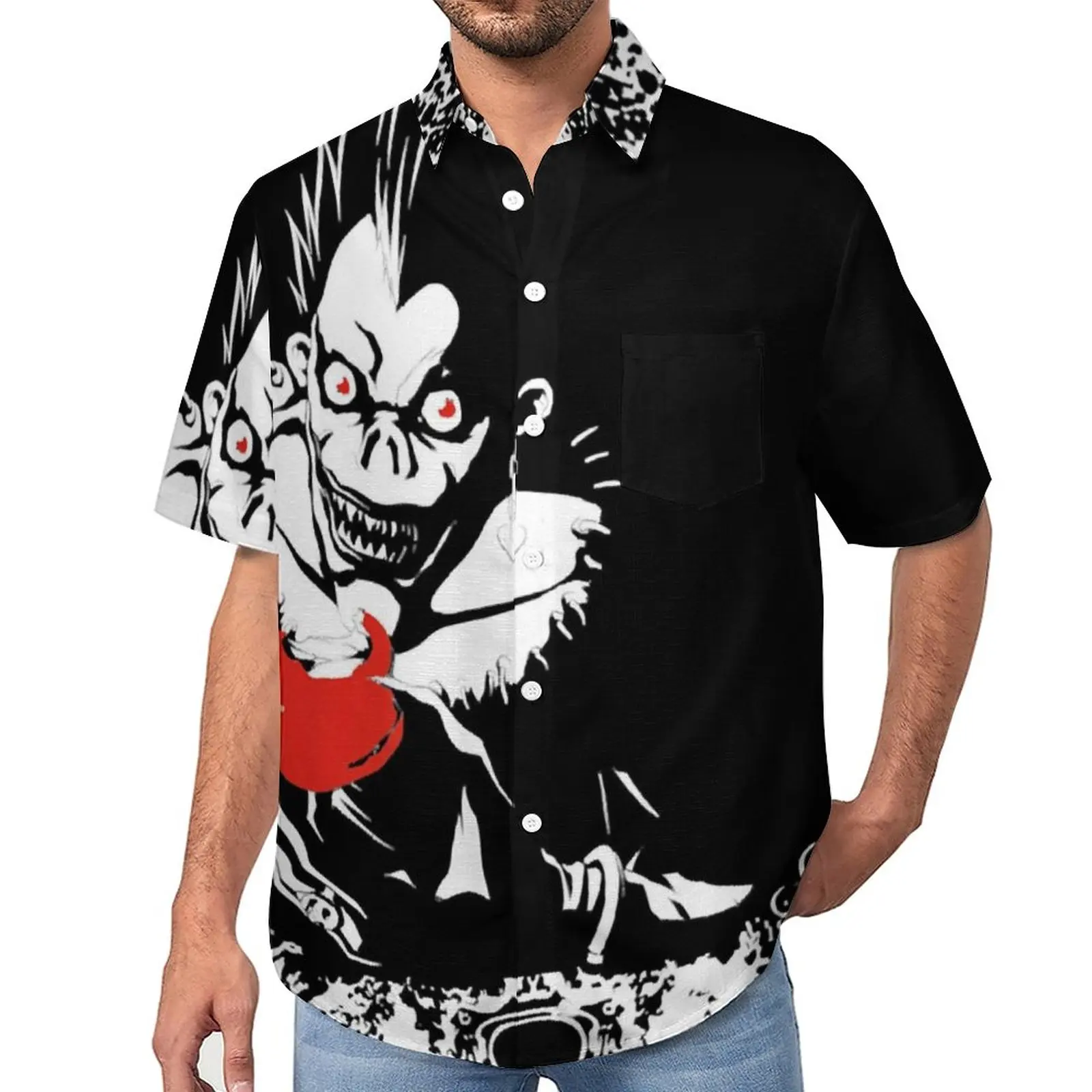 

L And Kira Death Note Casual Shirt Anime Vacation Loose Shirt Hawaiian Funny Blouses Short Sleeves Printed Oversized Clothes