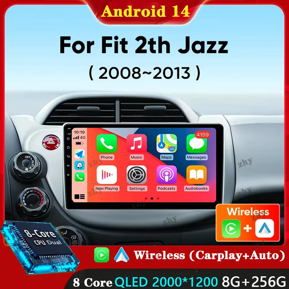 Автомобильная стереосистема Android 14 мультимедийная беспроводная Carplay Auto для HONDA FIT