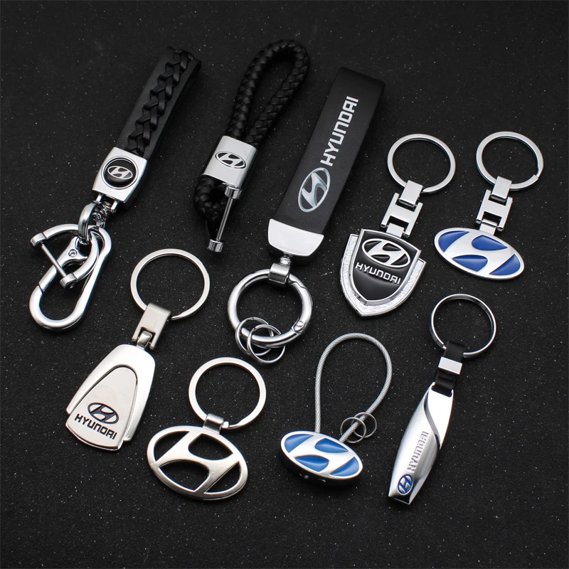 

Creativity Metal Leather Car Keychain Key Ring For Hyundai i30 Accent ix35 i20 Kona Elantra Tucson 2022 Car Accessories Interior
