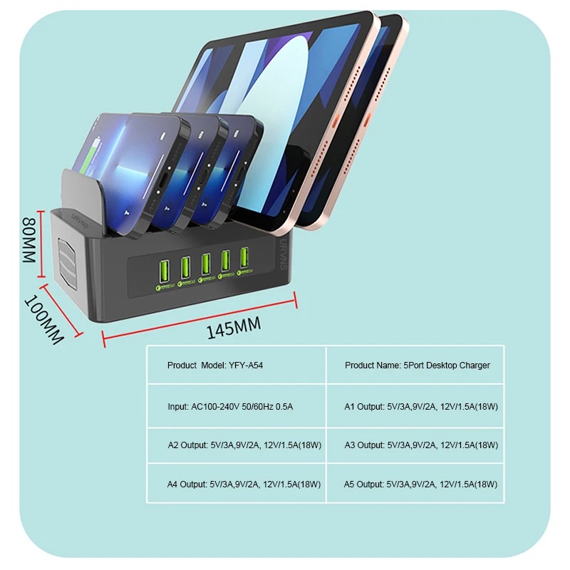 Фото Адаптер питания TQUQ 90 Вт, 5 портов, USB C №5