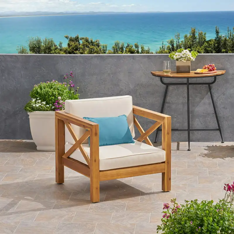 With Cushion, Teak And Beige