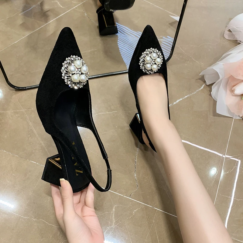 

Sandals Women 2022 Fashion High Heels Pointed Toe Chunky Heels High Heels Banquet Wedding Summer Sandals Women's Shoes Sandals