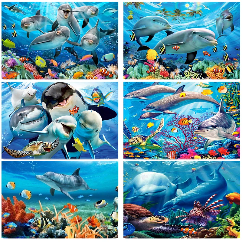 

OLOEY Full Square/Round Drill 5D DIY Diamond Painting Animal Dolphins Rhinestone Embroidery Cross Stitch Home Decor Gift