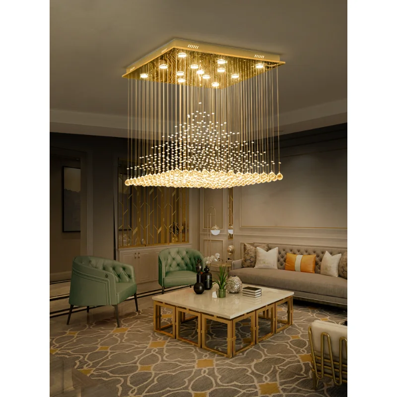 

Led Art Chandelier Pendant Lamp Light Modern ceiling living room square crystal stainless steel base stair attic crystal ceiling
