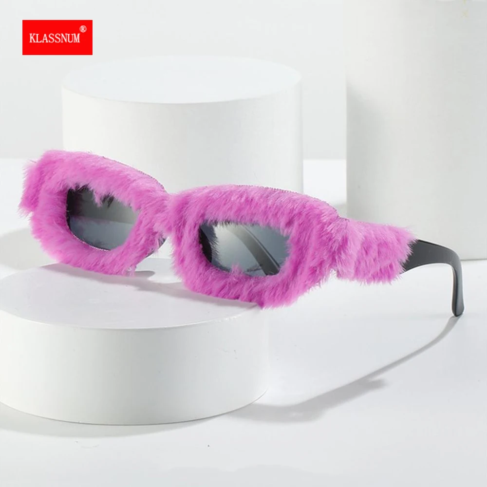 

Furry Frame Rectangle Sunglasses Women Funny Party Eyewear Multi Colors Decoration Vintage Eyewear Shades UV400 Protection New