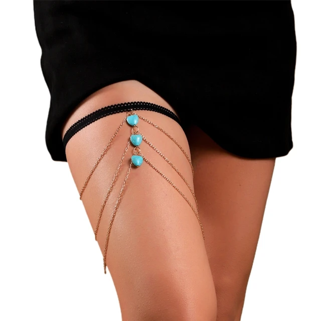 H9ED Multi Layer Tassel Thigh Chain Anti-slip Belt Chain Harness Summer Beach Nightclub Leg Accessories for Women and Girls 1
