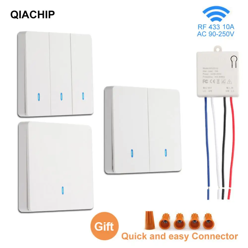 

10A 2200W Wireless Smart Switch Light RF 433Mhz Wall Panel Switch With Remote Control Mini Relay Receiver Led Light Lamp Fan