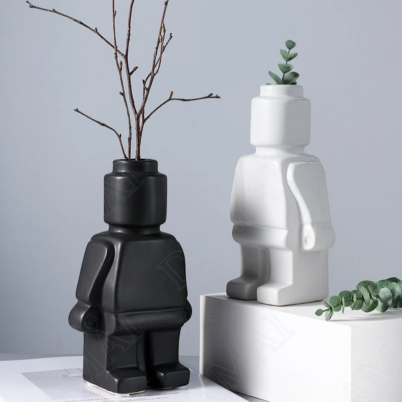 

European Ceramic Statue Creativity Block Man TV Cabinet Desktop Flower Vase Modern Home Decoration Accessories for Living Room